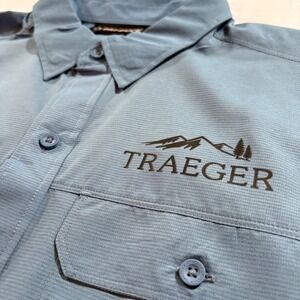 Dri-Duck Mens Traeger Logo Long Sleeve Button Down Shirt Blue Grey Large